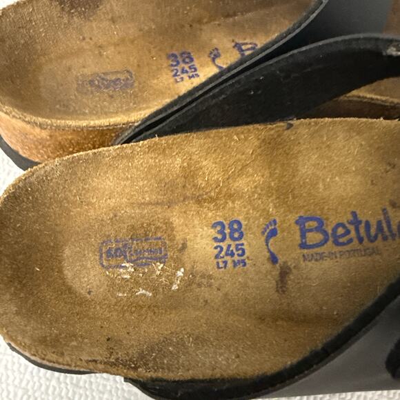 Birkenstock Betula Sandals Womens 7 Narrow Leo Black Cork Slides Comfort Soft 38 - Picture 4 of 9
